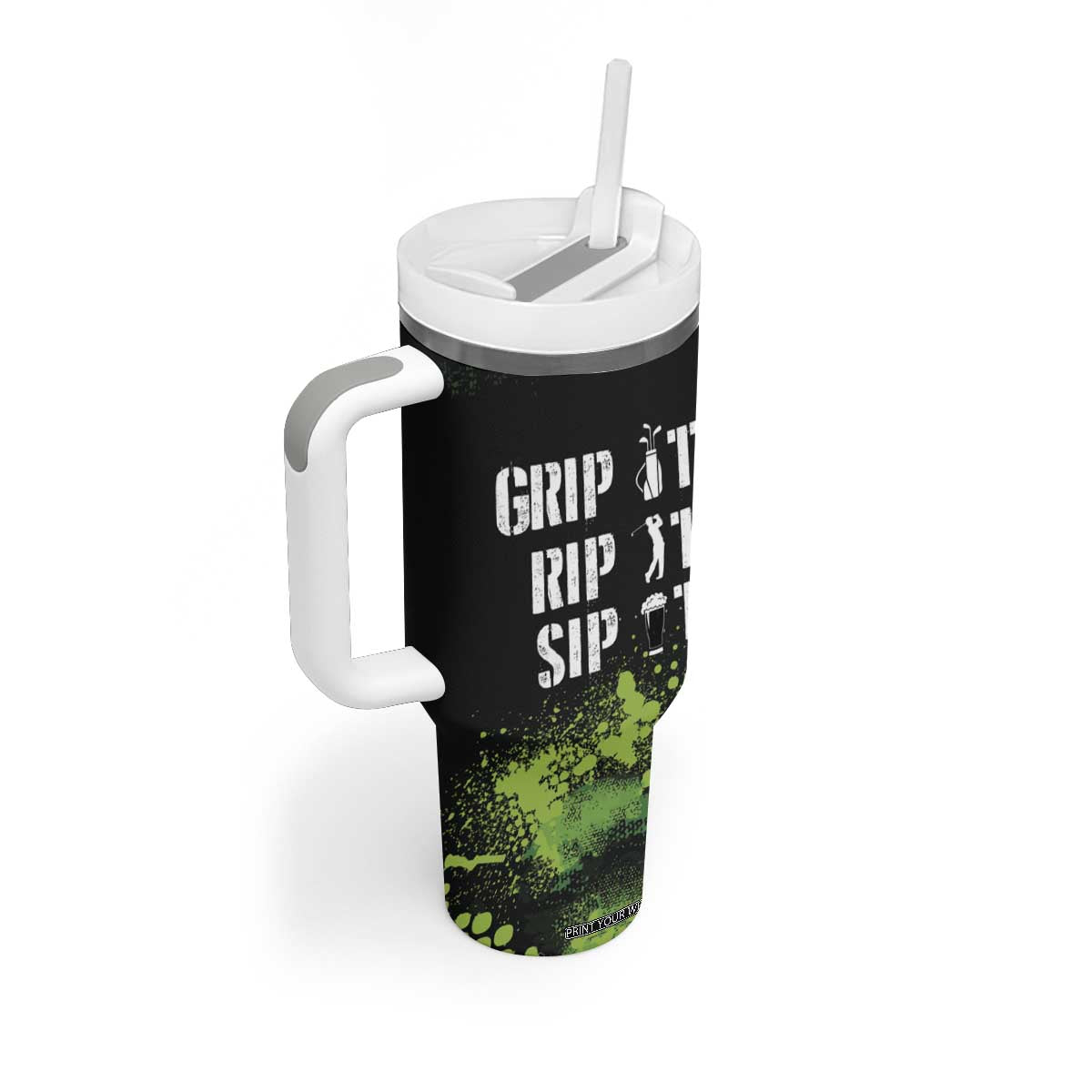 Personalized Funny Golf Player Tumbler With Handle Custom Name Grip It Rip It Sip It Beer Drinking TB09 Print Your Wear