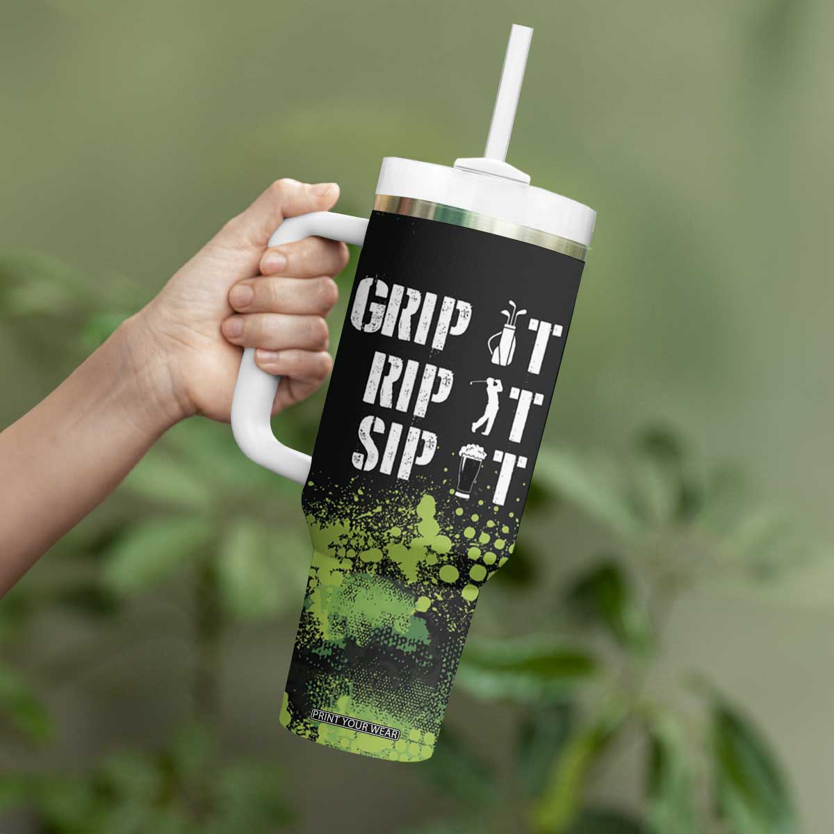 Personalized Funny Golf Player Tumbler With Handle Custom Name Grip It Rip It Sip It Beer Drinking TB09 Print Your Wear