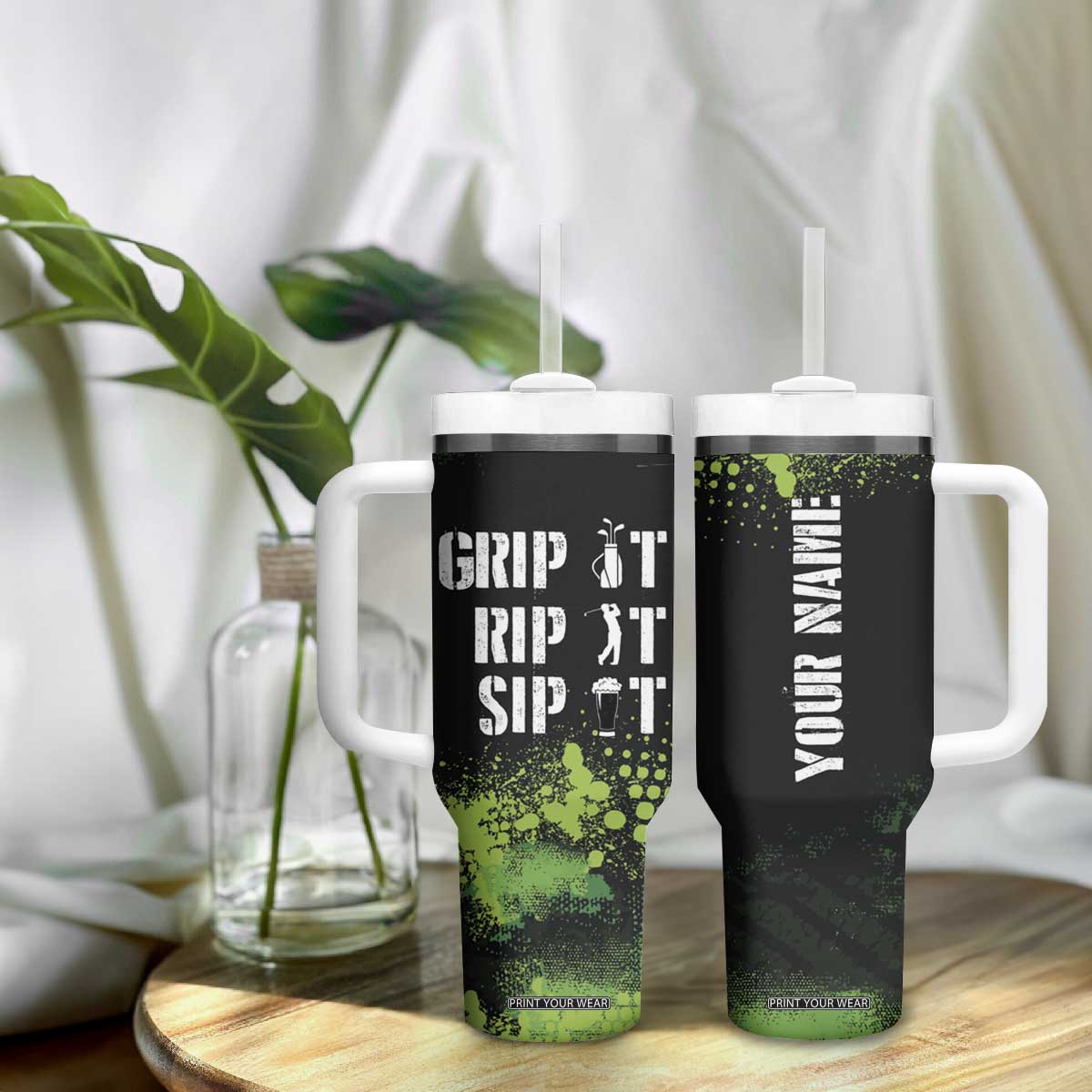 Personalized Funny Golf Player Tumbler With Handle Custom Name Grip It Rip It Sip It Beer Drinking TB09 Print Your Wear