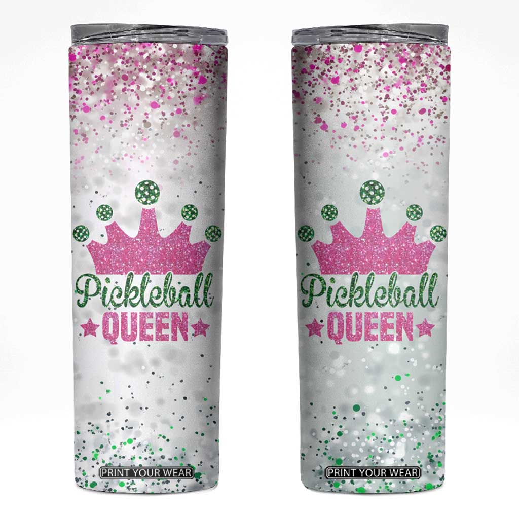 Gifts for Pickleball Lover Skinny Tumbler Pickleball Queen TB09 Pink Green Print Your Wear