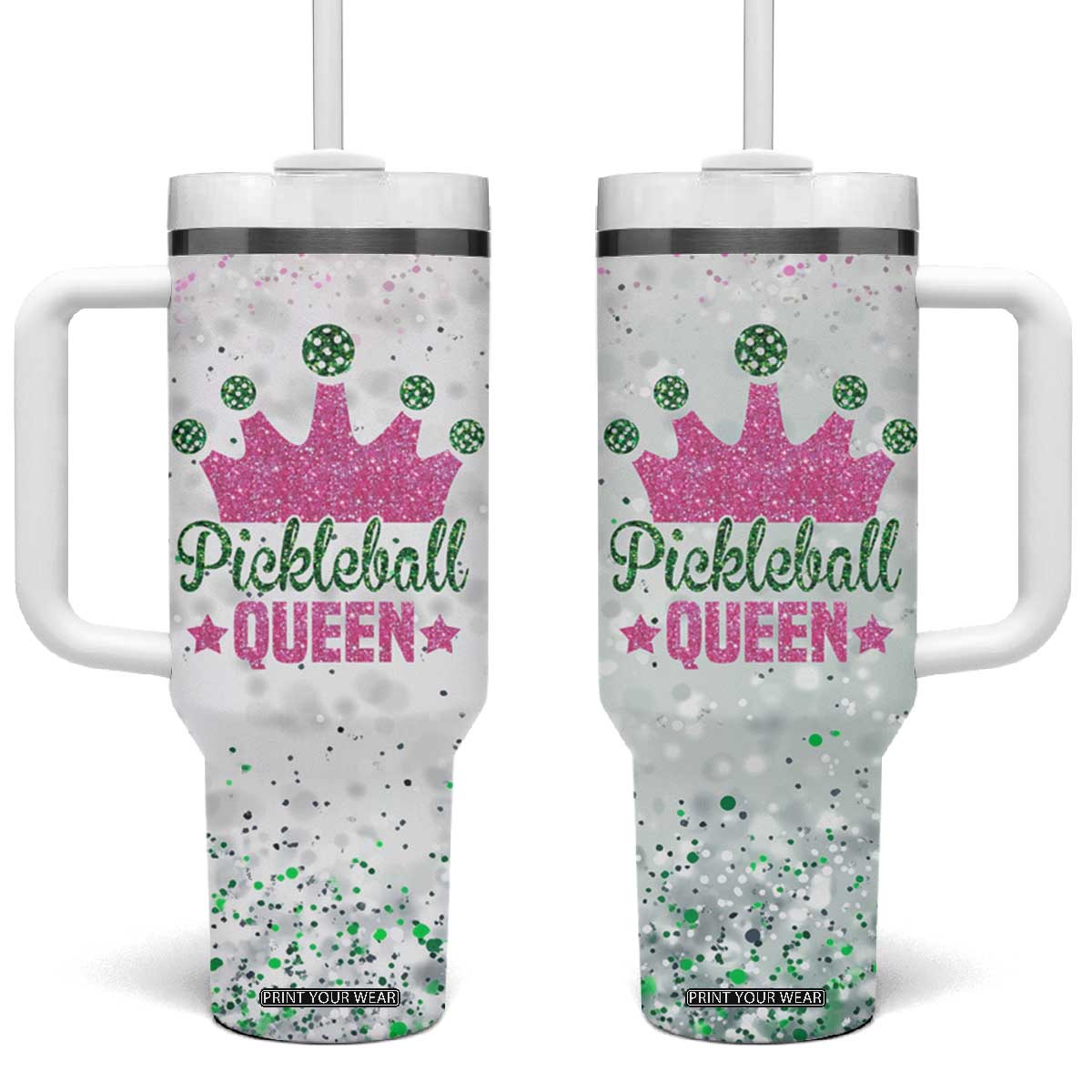 Gifts for Pickleball Lover Tumbler With Handle Pickleball Queen TB09 One Size: 40 oz Pink Green Print Your Wear