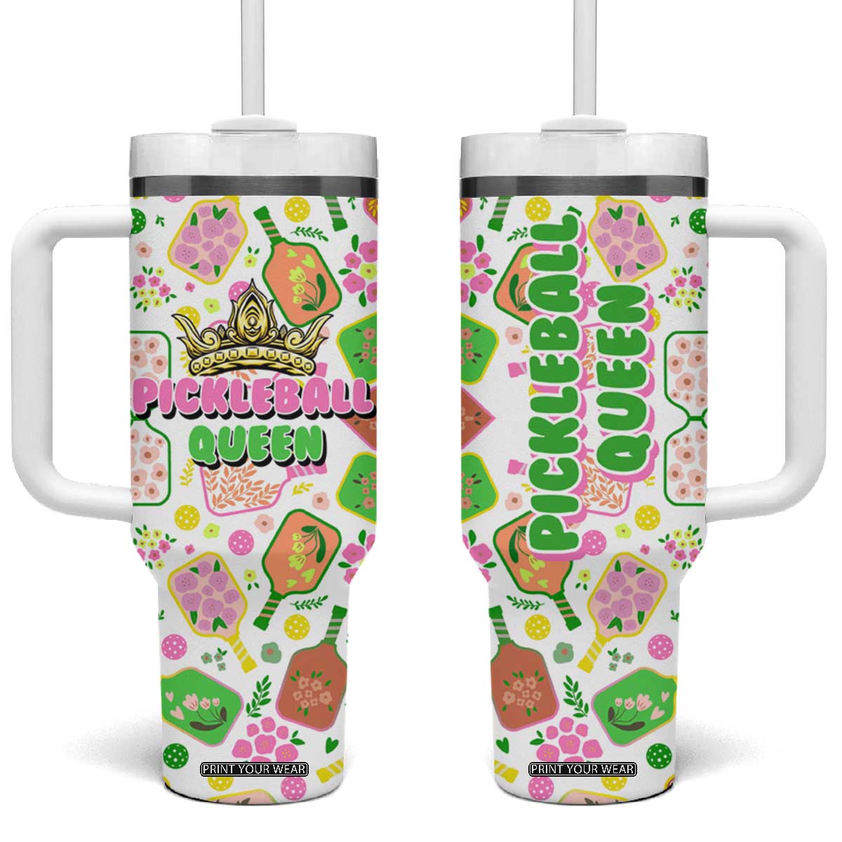 Pickleball Player Tumbler With Handle Pickleball Queen TB09 One Size: 40 oz Pickleball Print Your Wear