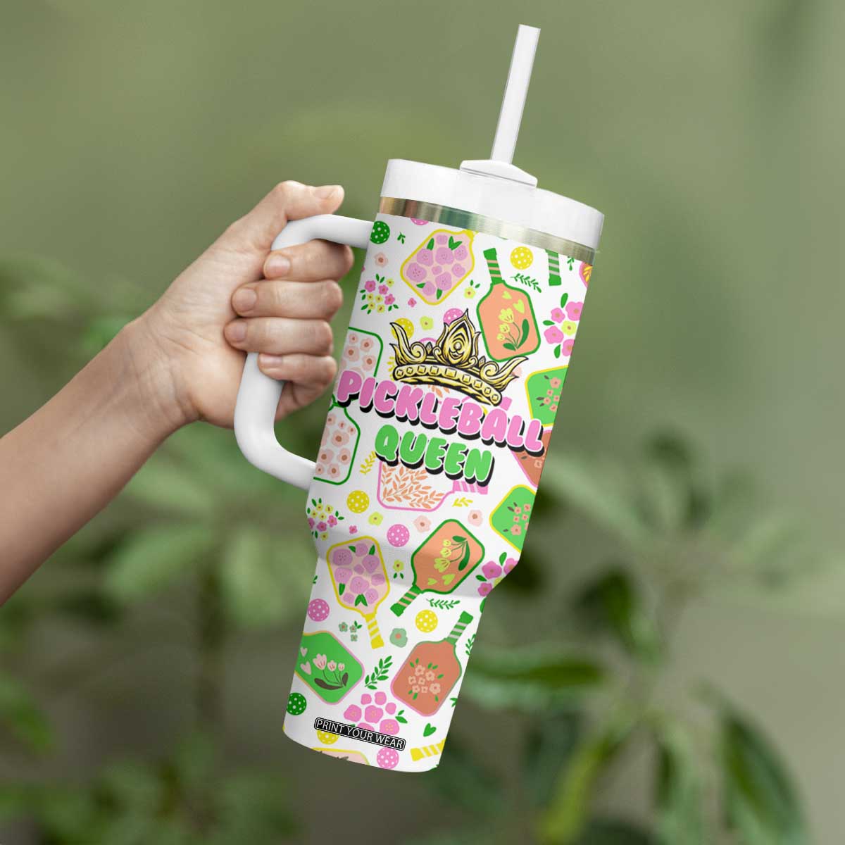 Pickleball Player Tumbler With Handle Pickleball Queen TB09 Print Your Wear
