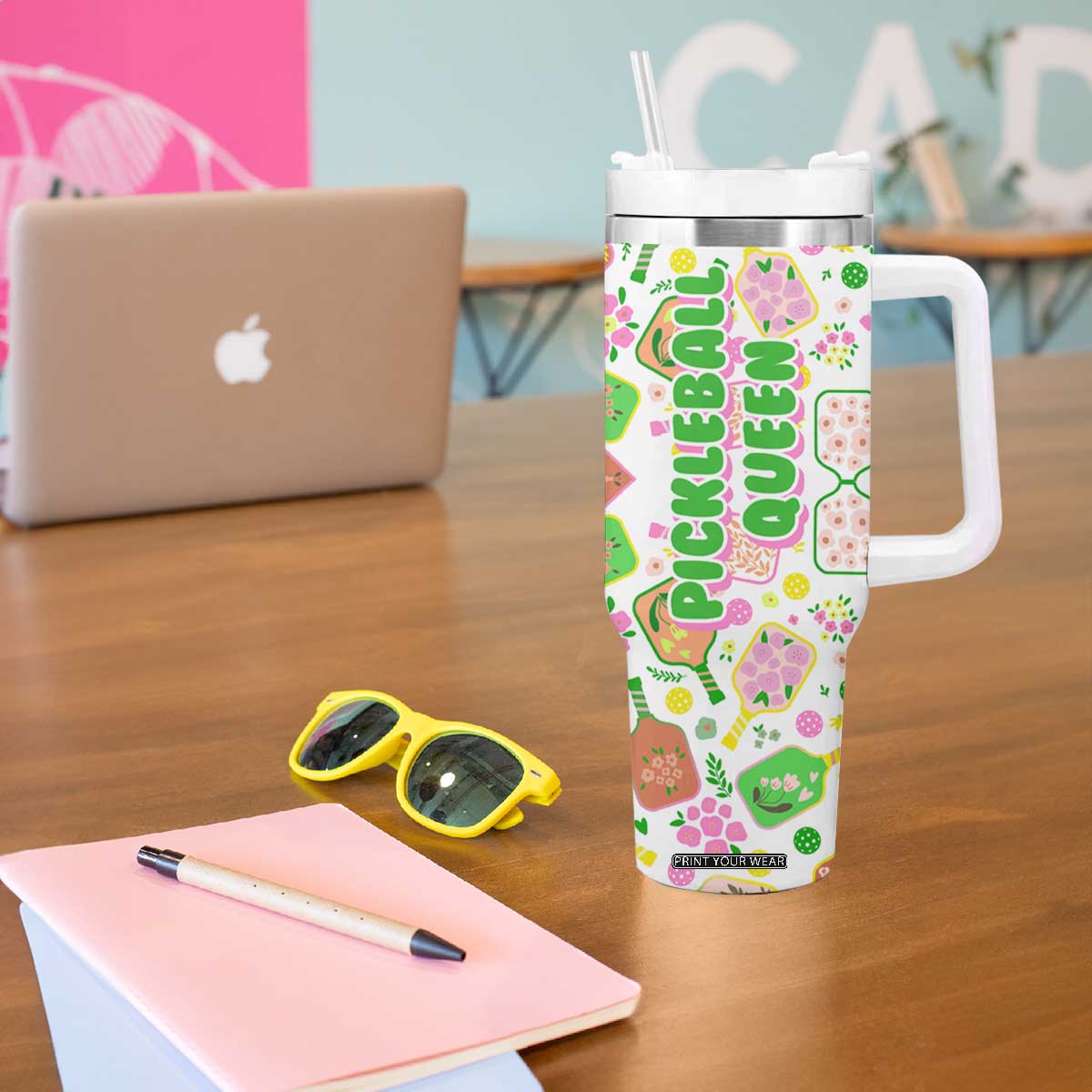 Pickleball Player Tumbler With Handle Pickleball Queen TB09 Print Your Wear