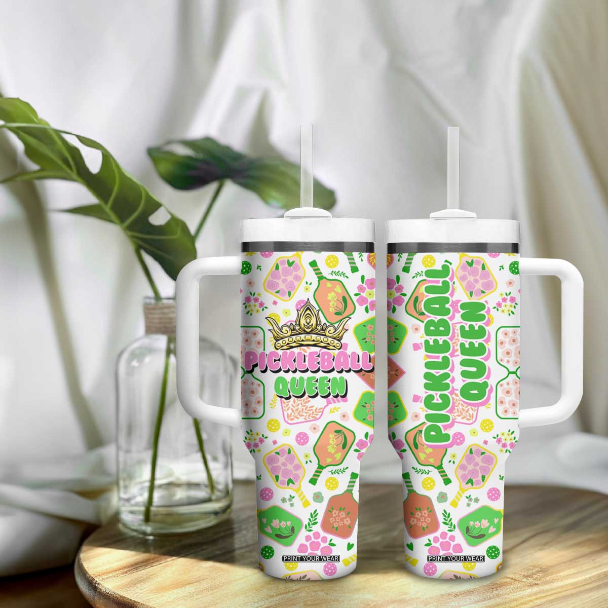 Pickleball Player Tumbler With Handle Pickleball Queen TB09 Print Your Wear