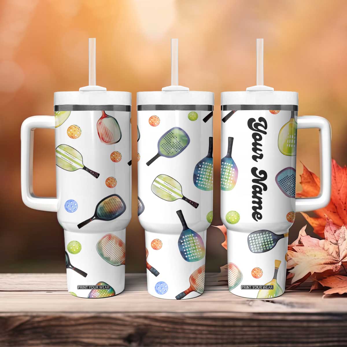 Personalized Pickleball Player Tumbler With Handle Custom Name Pickle Ball Lover TB09 Print Your Wear