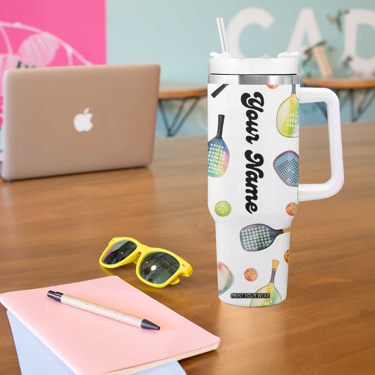 Personalized Pickleball Player Tumbler With Handle Custom Name Pickle Ball Lover TB09 Print Your Wear