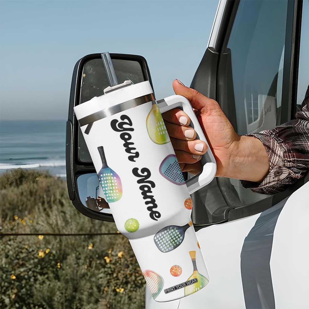 Personalized Pickleball Player Tumbler With Handle Custom Name Pickle Ball Lover TB09 Print Your Wear