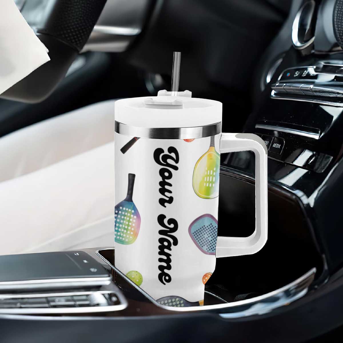 Personalized Pickleball Player Tumbler With Handle Custom Name Pickle Ball Lover TB09 Print Your Wear