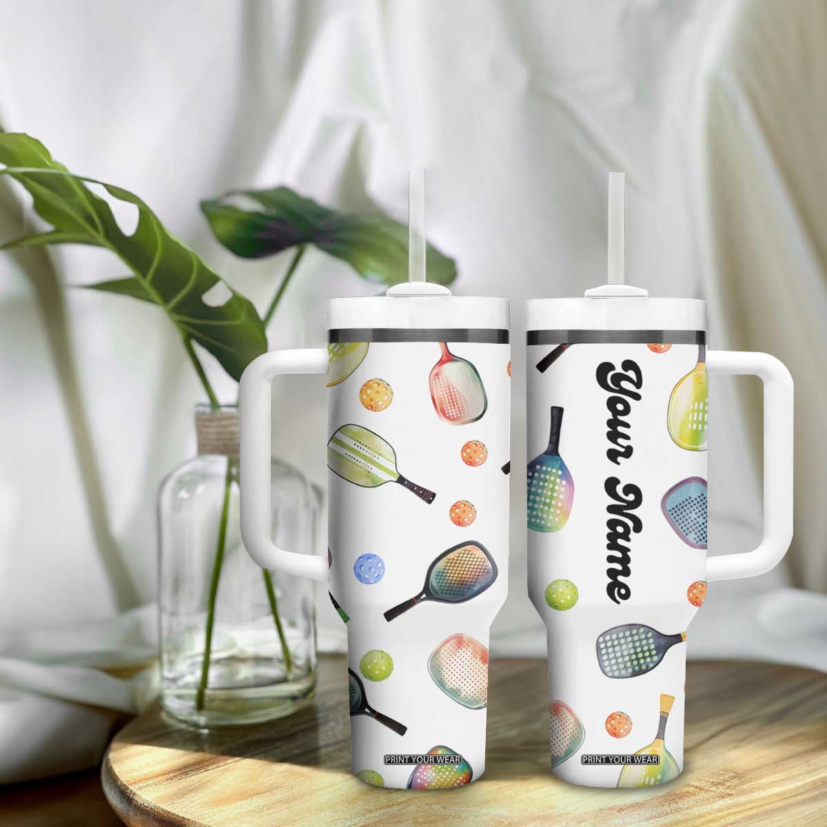 Personalized Pickleball Player Tumbler With Handle Custom Name Pickle Ball Lover TB09 Print Your Wear