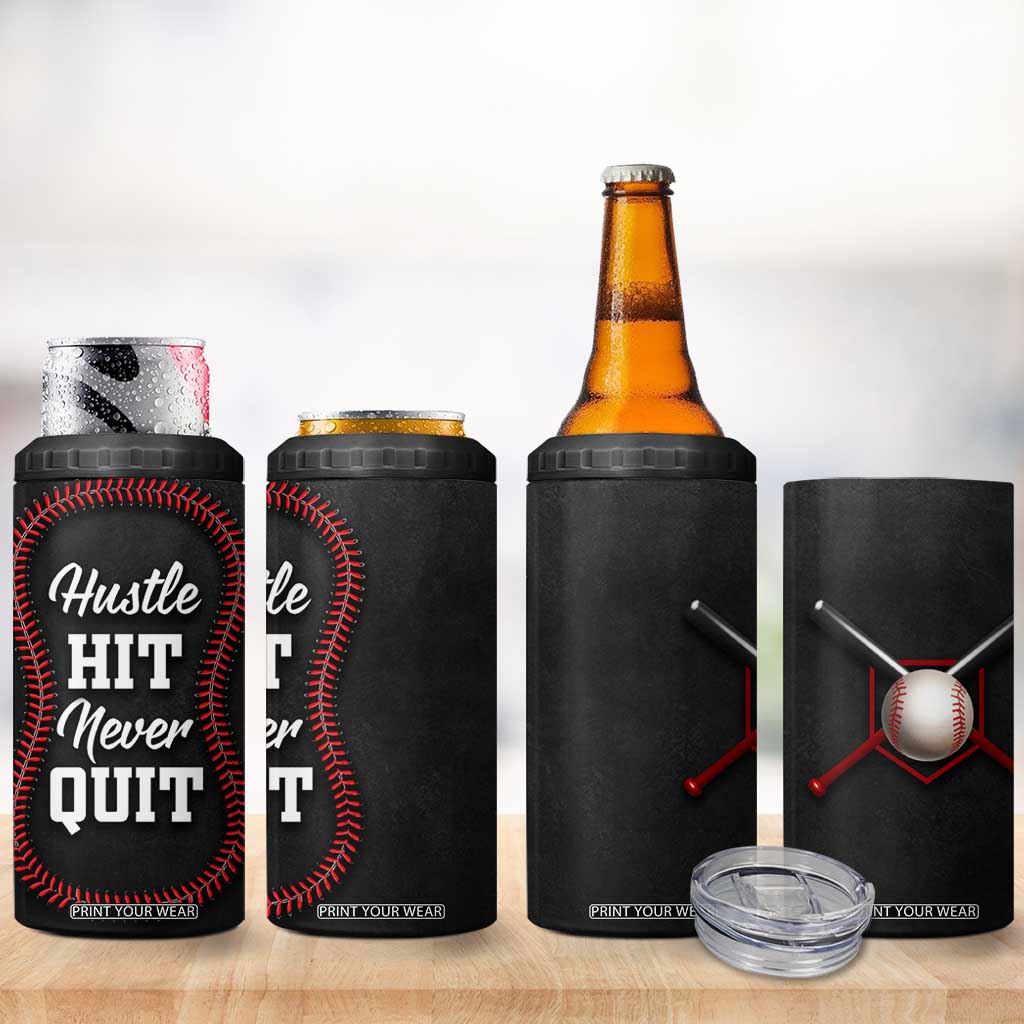 Gifts for Baseball Lover 4 in 1 Can Cooler Tumbler Hustle Hit Never Quit TB09 Print Your Wear