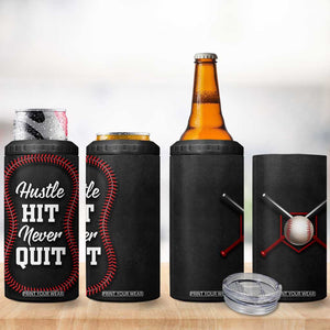 Gifts for Baseball Lover 4 in 1 Can Cooler Tumbler Hustle Hit Never Quit TB09 Print Your Wear