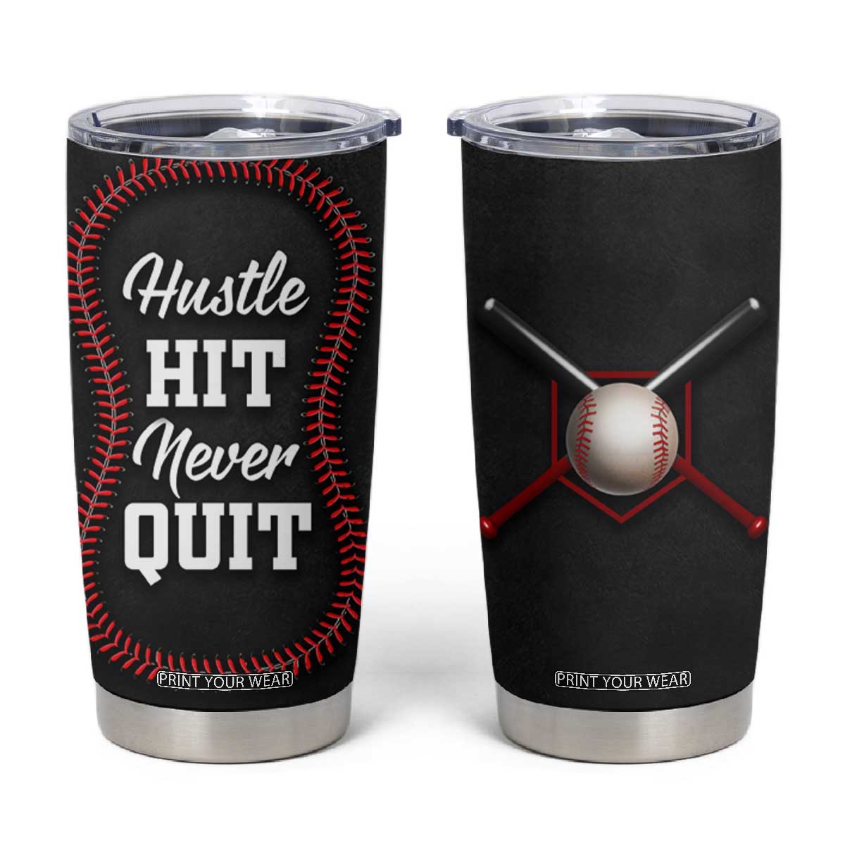 Gifts for Baseball Lover Tumbler Cup Hustle Hit Never Quit TB09 Black Print Your Wear