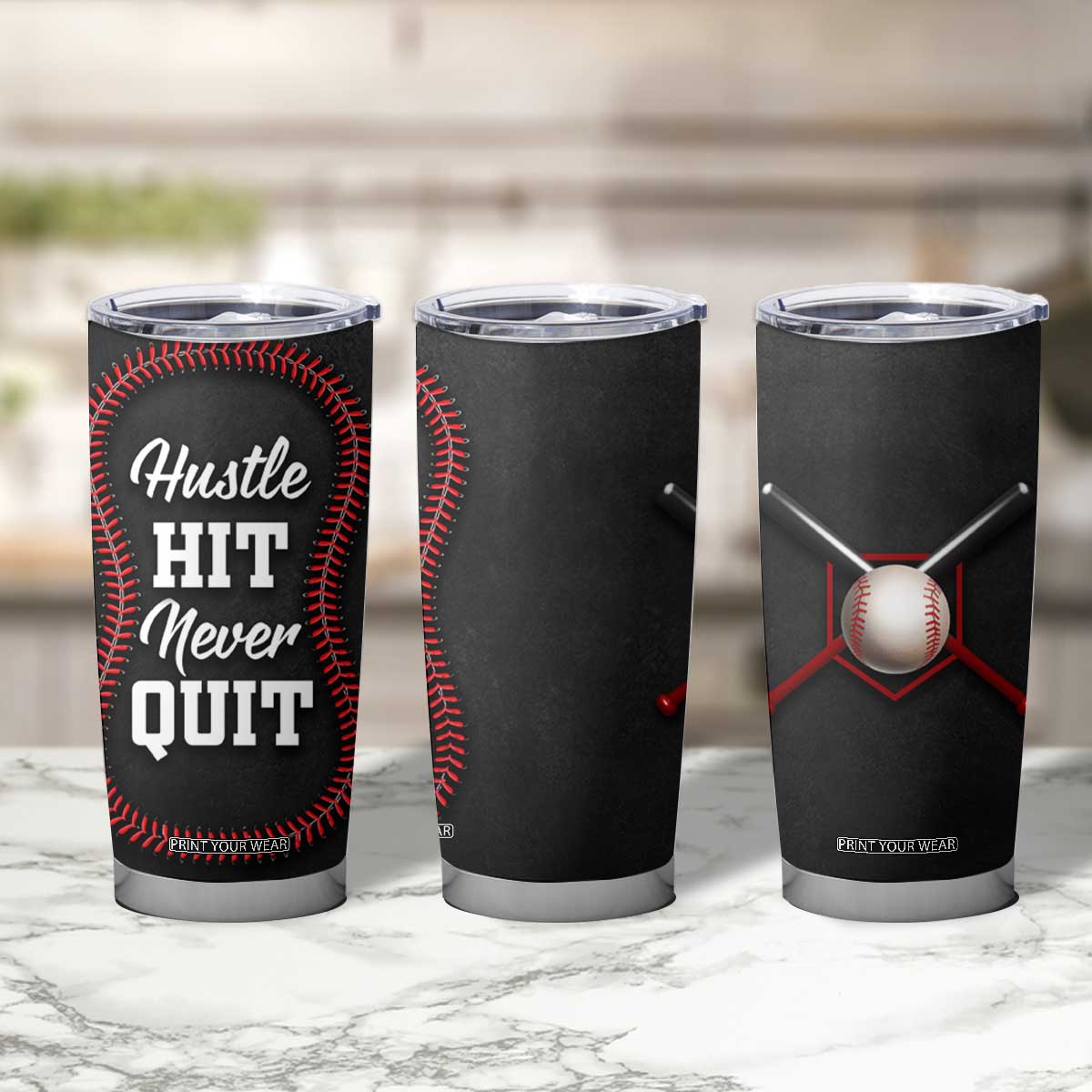 Gifts for Baseball Lover Tumbler Cup Hustle Hit Never Quit TB09 Print Your Wear