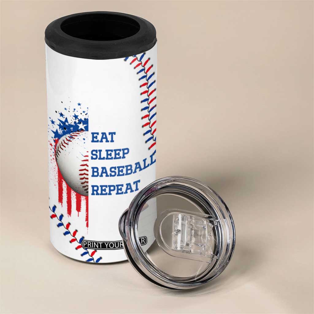 Gifts for Baseball Lover 4 in 1 Can Cooler Tumbler Eat Sleep Baseball Repeat TB09 Print Your Wear