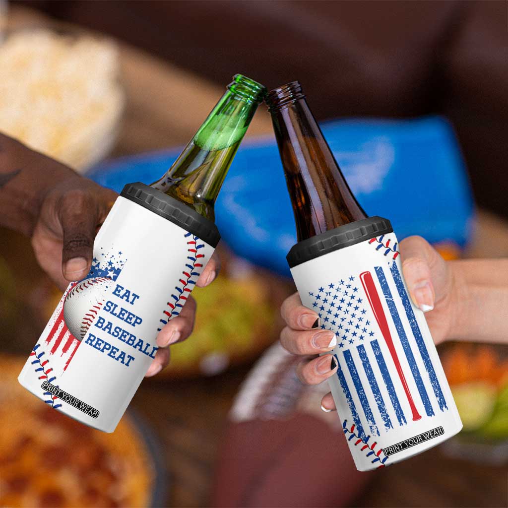 Gifts for Baseball Lover 4 in 1 Can Cooler Tumbler Eat Sleep Baseball Repeat TB09 Print Your Wear