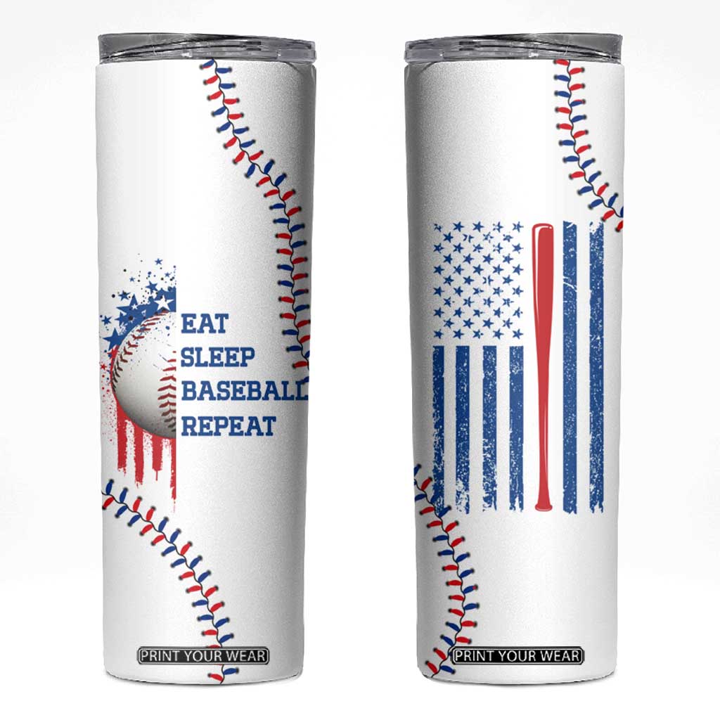 Gifts for Baseball Lover Skinny Tumbler Eat Sleep Baseball Repeat TB09 White Print Your Wear