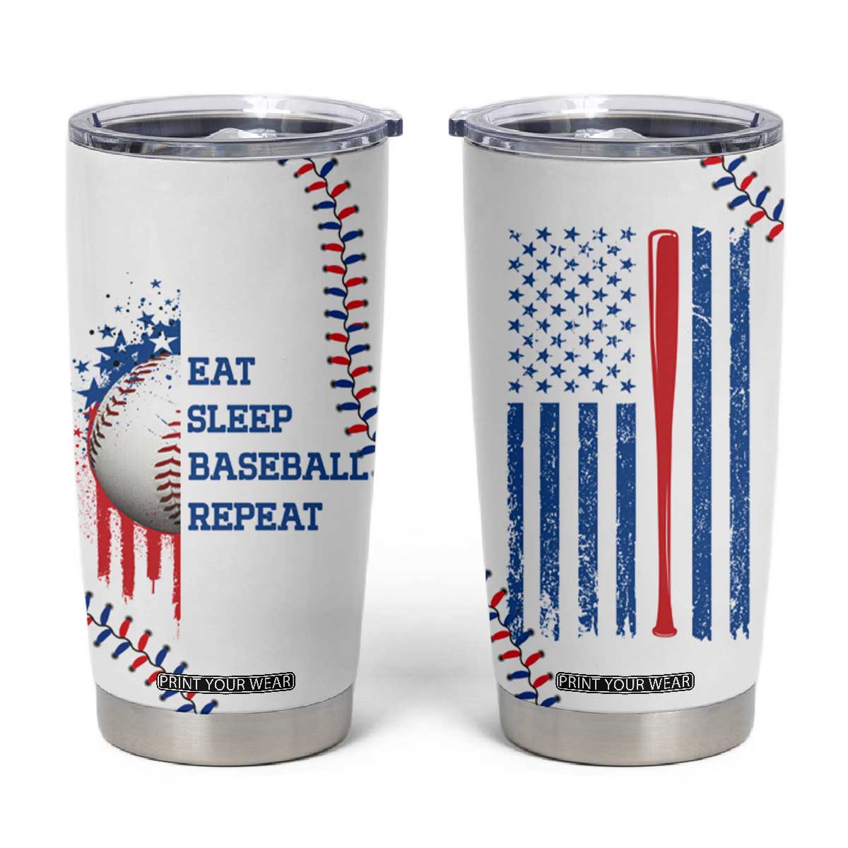 Gifts for Baseball Lover Tumbler Cup Eat Sleep Baseball Repeat TB09 White Print Your Wear