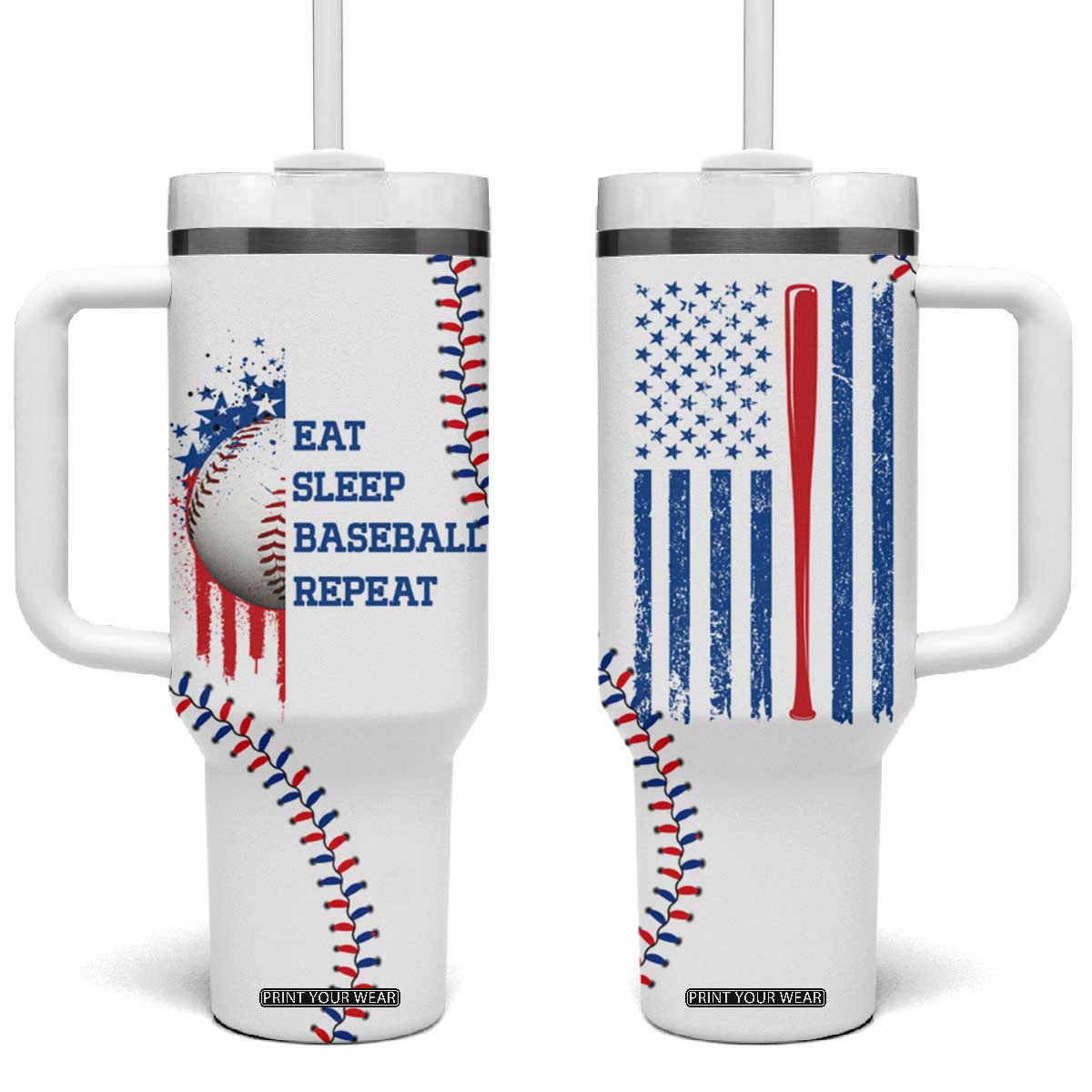 Gifts for Baseball Lover Tumbler With Handle Eat Sleep Baseball Repeat TB09 One Size: 40 oz White Print Your Wear