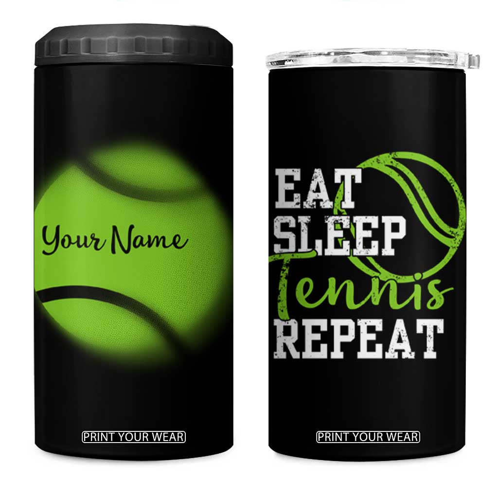 Personalized Tennis Player 4 in 1 Can Cooler Tumbler Custom Name Eat Sleep Tennis Repeat TB09 One Size: 16 oz Black Print Your Wear