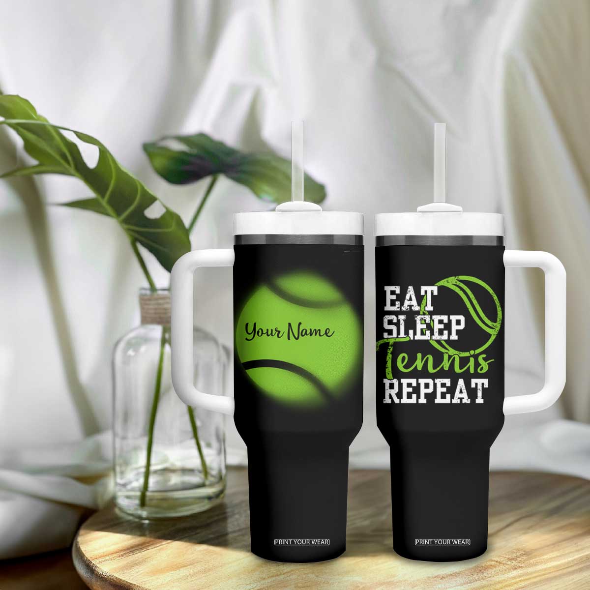 Personalized Tennis Player Tumbler With Handle Custom Name Eat Sleep Tennis Repeat TB09 Print Your Wear