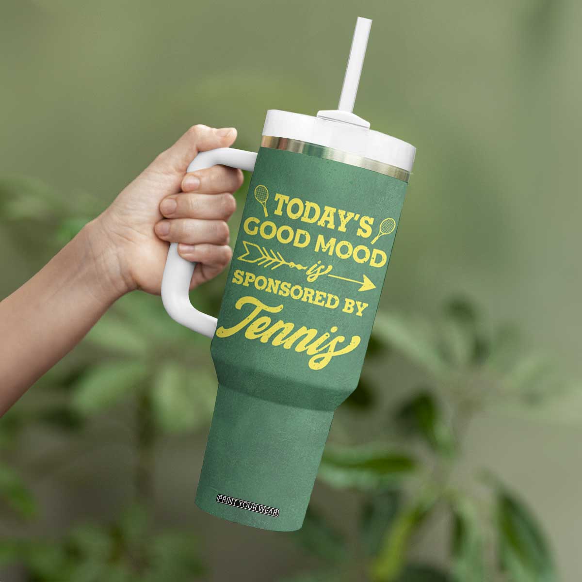 Gifts for Tennis Player Tumbler With Handle Today's Good Mood Is Sponsored By Tennis And Wine TB09 Print Your Wear
