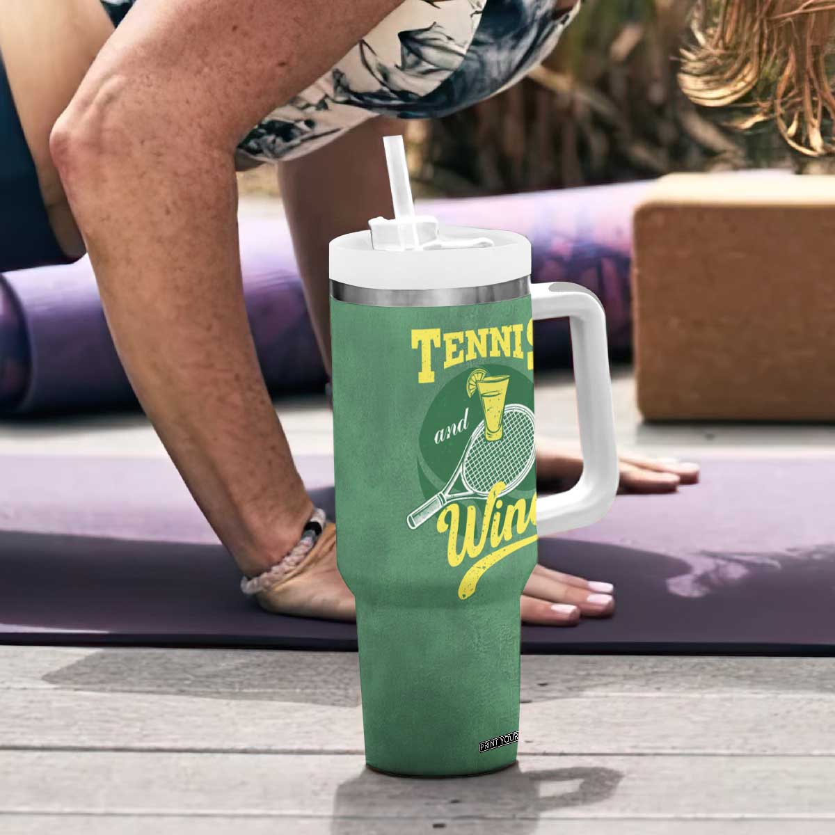 Gifts for Tennis Player Tumbler With Handle Today's Good Mood Is Sponsored By Tennis And Wine TB09 Print Your Wear