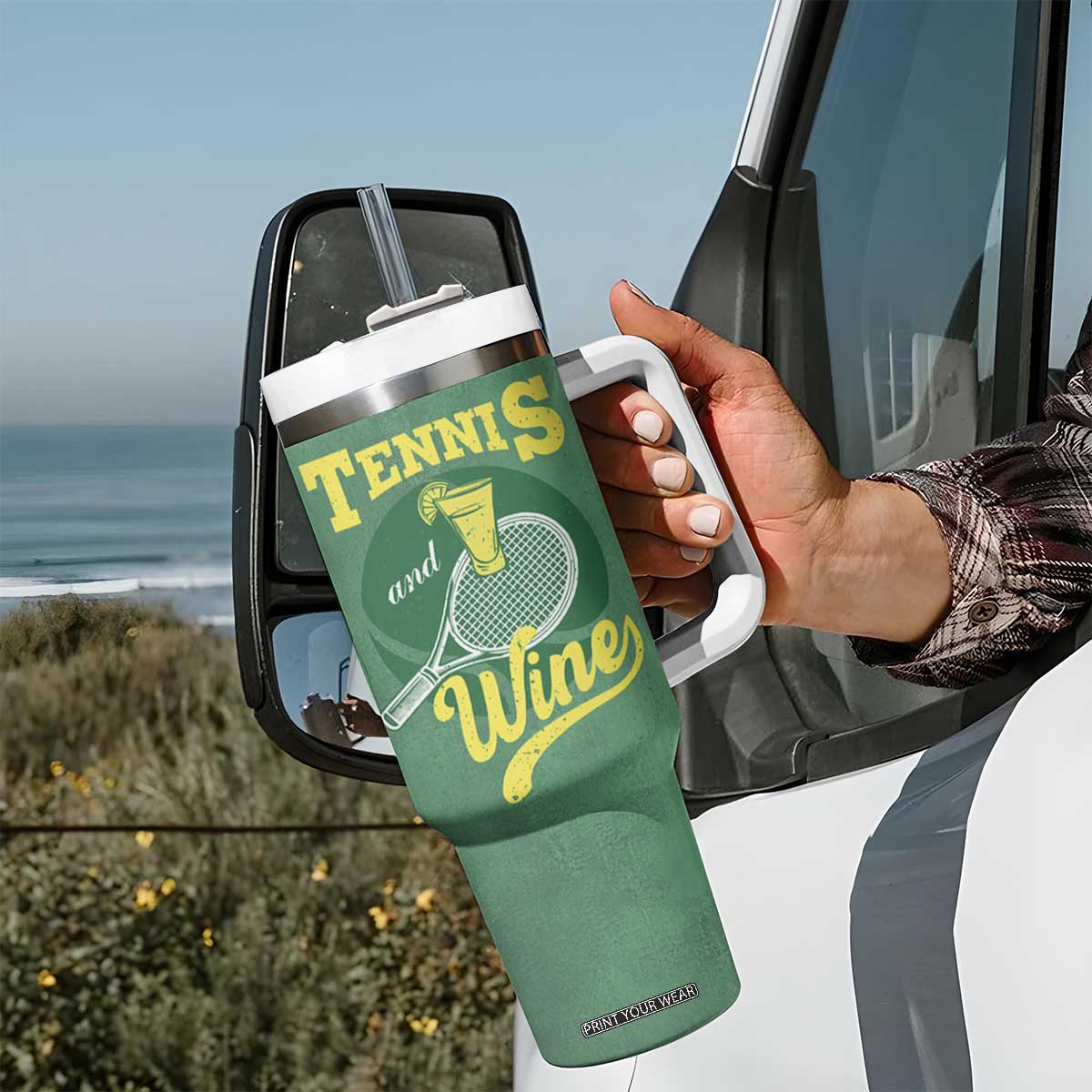 Gifts for Tennis Player Tumbler With Handle Today's Good Mood Is Sponsored By Tennis And Wine TB09 Print Your Wear