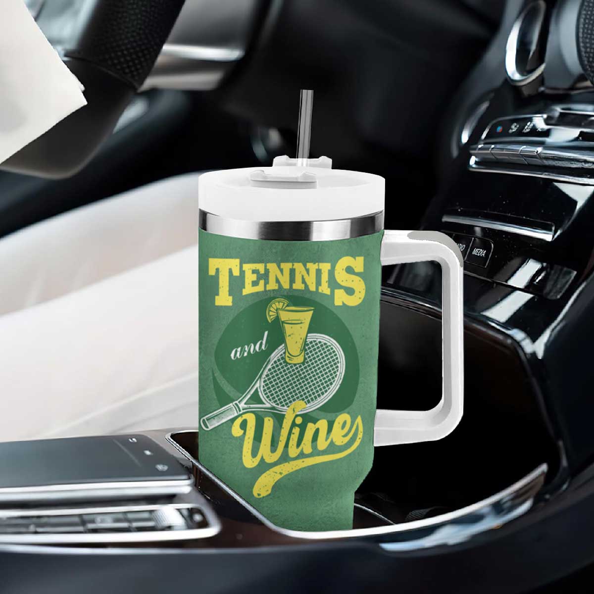 Gifts for Tennis Player Tumbler With Handle Today's Good Mood Is Sponsored By Tennis And Wine TB09 Print Your Wear