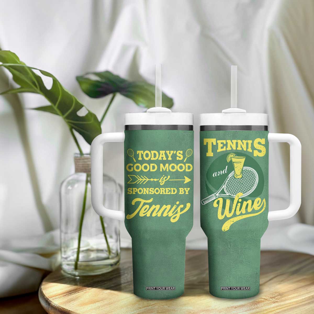 Gifts for Tennis Player Tumbler With Handle Today's Good Mood Is Sponsored By Tennis And Wine TB09 Print Your Wear