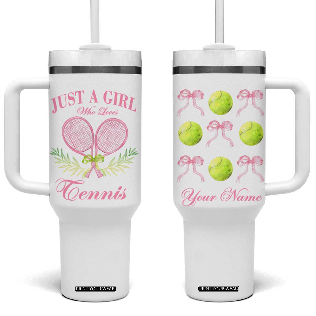 Personalized Tennis Player Tumbler With Handle Custom Name Just A Girl Who Loves Tennis TB09 One Size: 40 oz White Print Your Wear