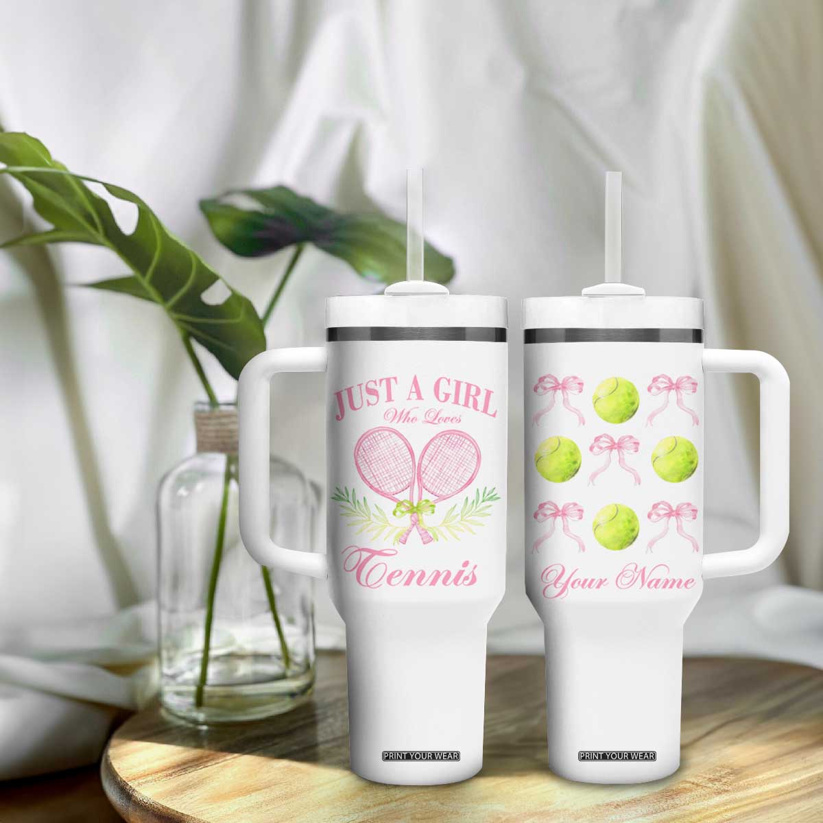 Personalized Tennis Player Tumbler With Handle Custom Name Just A Girl Who Loves Tennis TB09 Print Your Wear