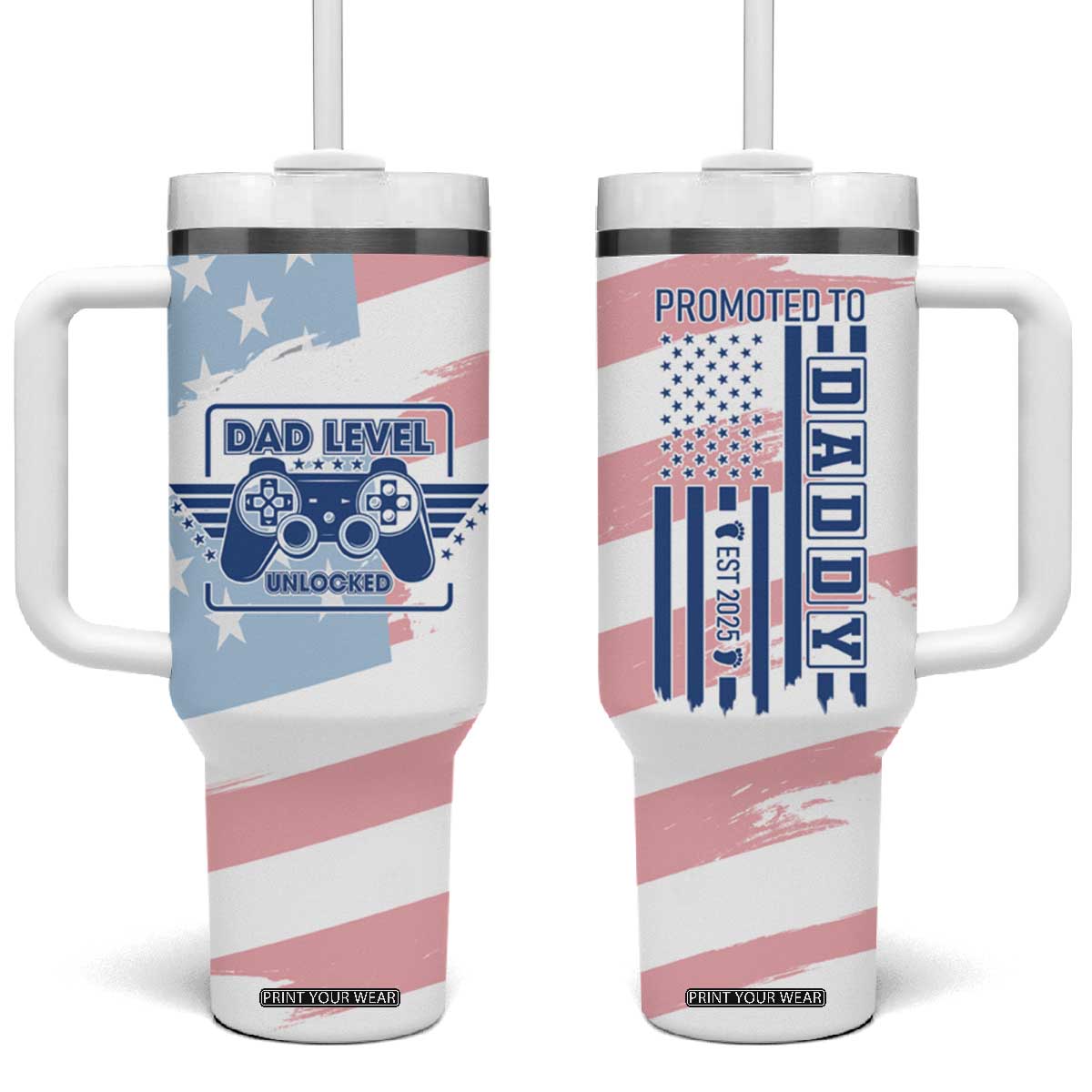 Gifts For New Dad Tumbler With Handle Promoted To Dad Est 2025 Dad Level Unlocked TB09 One Size: 40 oz American Flag Print Your Wear
