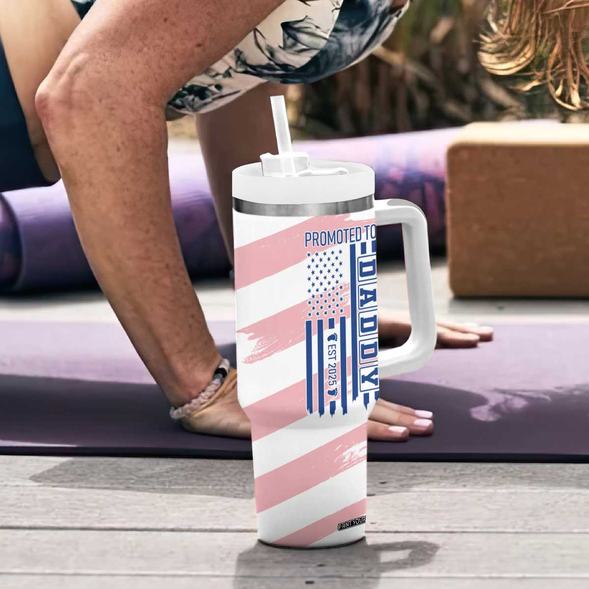Gifts For New Dad Tumbler With Handle Promoted To Dad Est 2025 Dad Level Unlocked TB09 Print Your Wear