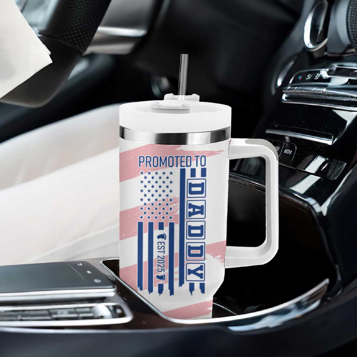 Gifts For New Dad Tumbler With Handle Promoted To Dad Est 2025 Dad Level Unlocked TB09 Print Your Wear