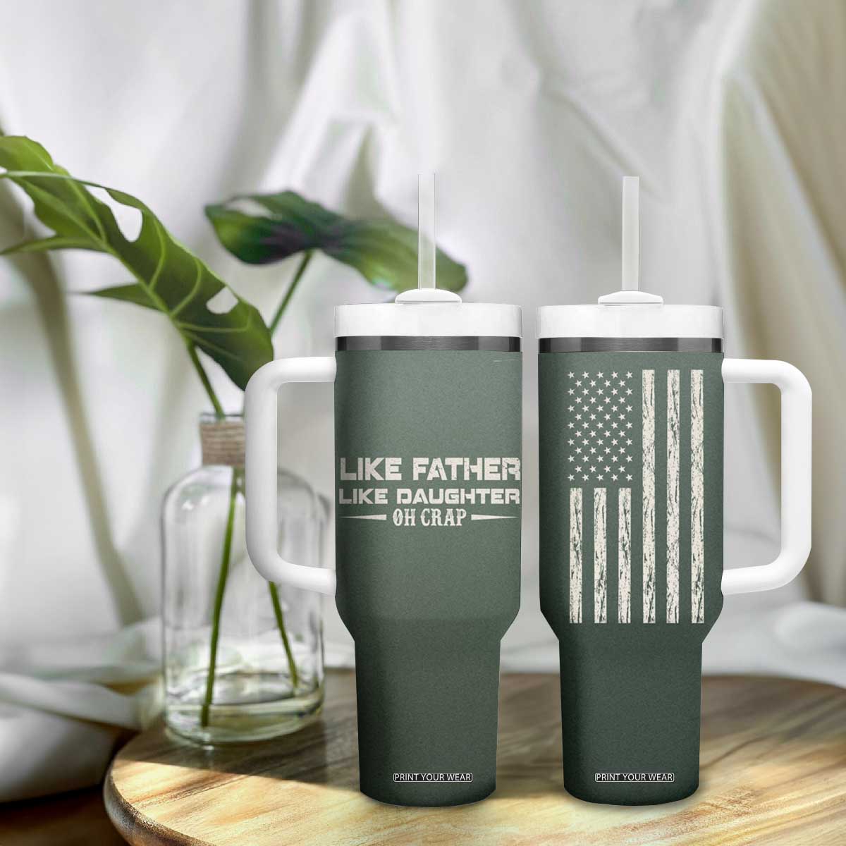 Funny Gifts For Dad Tumbler With Handle Like Father Like Daughter Oh Crap TB09 Print Your Wear
