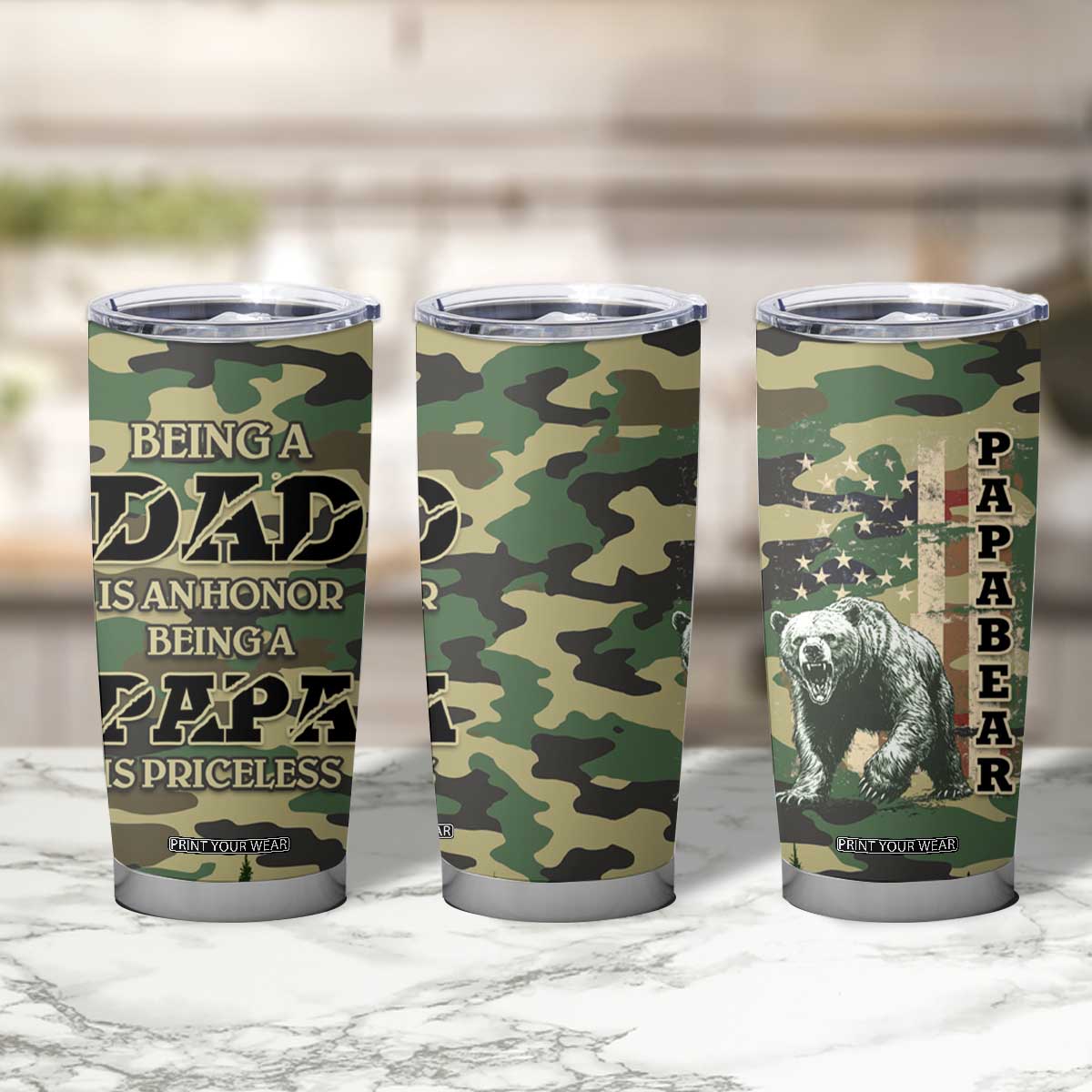 Papabear Best Dad Ever Tumbler Cup Being A Dad Is An Honor Being A Papa Is Priceless TB09 Print Your Wear