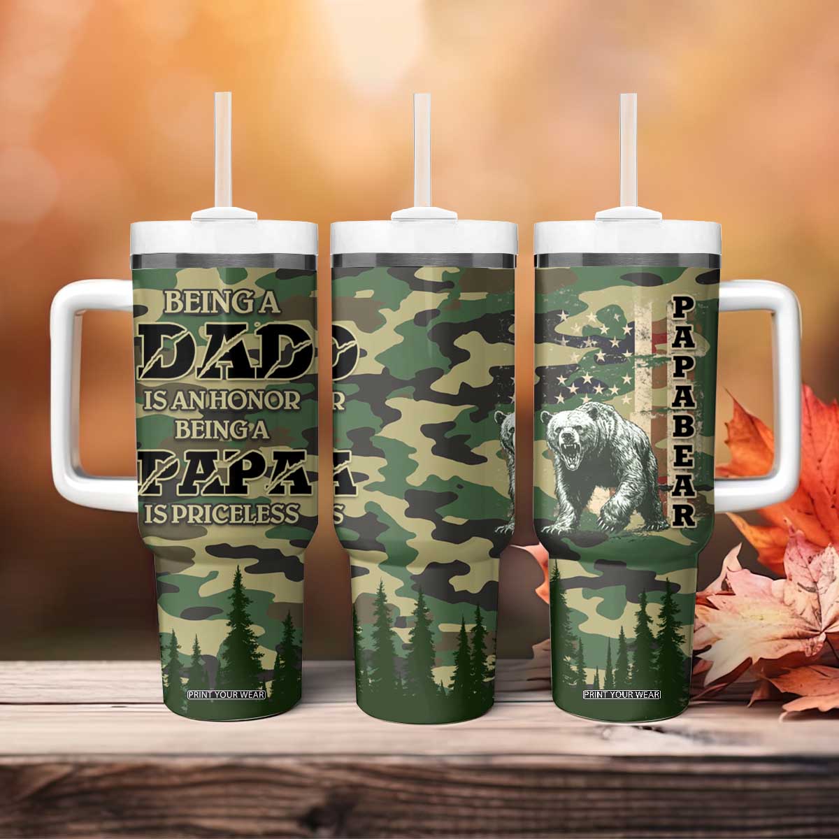 Papabear Best Dad Ever Tumbler With Handle Being A Dad Is An Honor Being A Papa Is Priceless TB09 Print Your Wear