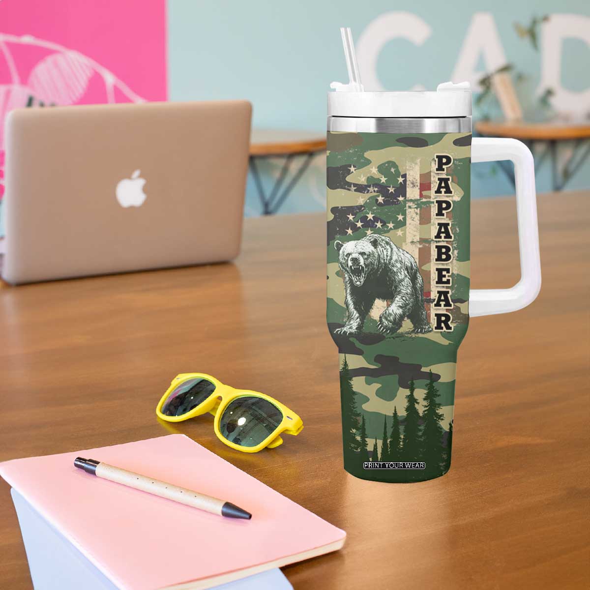 Papabear Best Dad Ever Tumbler With Handle Being A Dad Is An Honor Being A Papa Is Priceless TB09 Print Your Wear