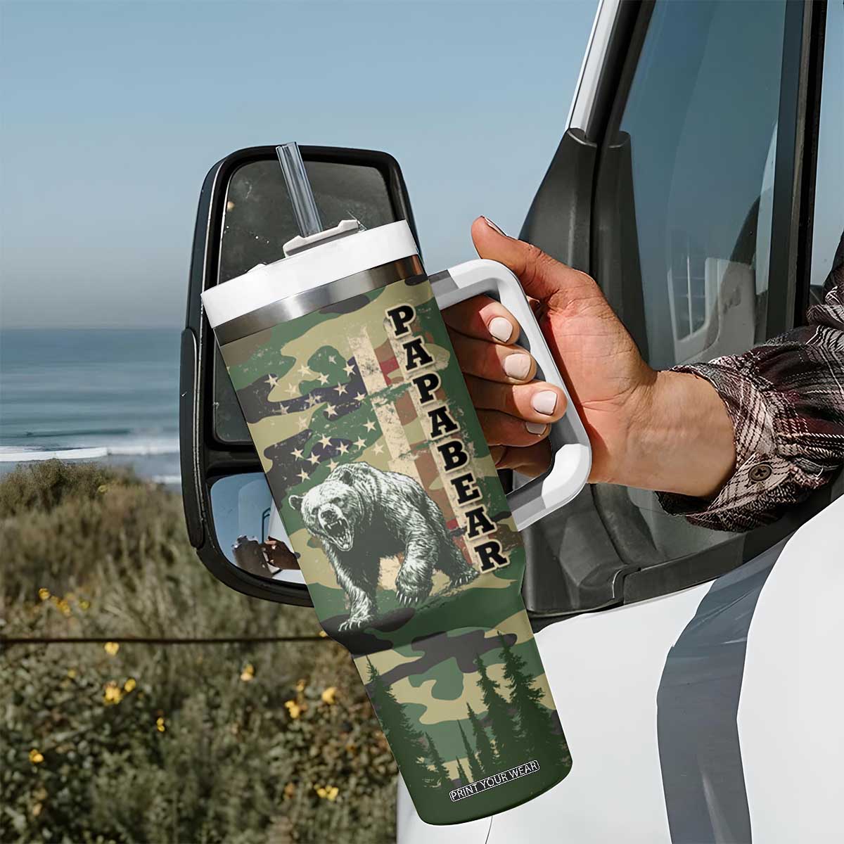 Papabear Best Dad Ever Tumbler With Handle Being A Dad Is An Honor Being A Papa Is Priceless TB09 Print Your Wear