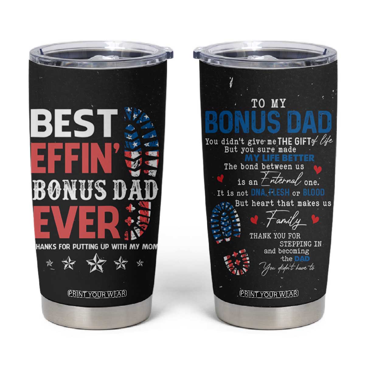 Gifts For Bonus Dad Tumbler Cup Best Effin' Bonus Dad Ever Thank You Step Dad TB09 Black Print Your Wear