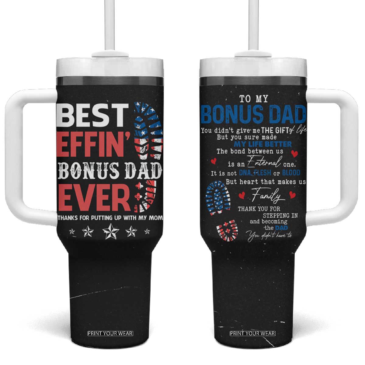 Gifts For Bonus Dad Tumbler With Handle Best Effin' Bonus Dad Ever Thank You Step Dad TB09 One Size: 40 oz Black Print Your Wear