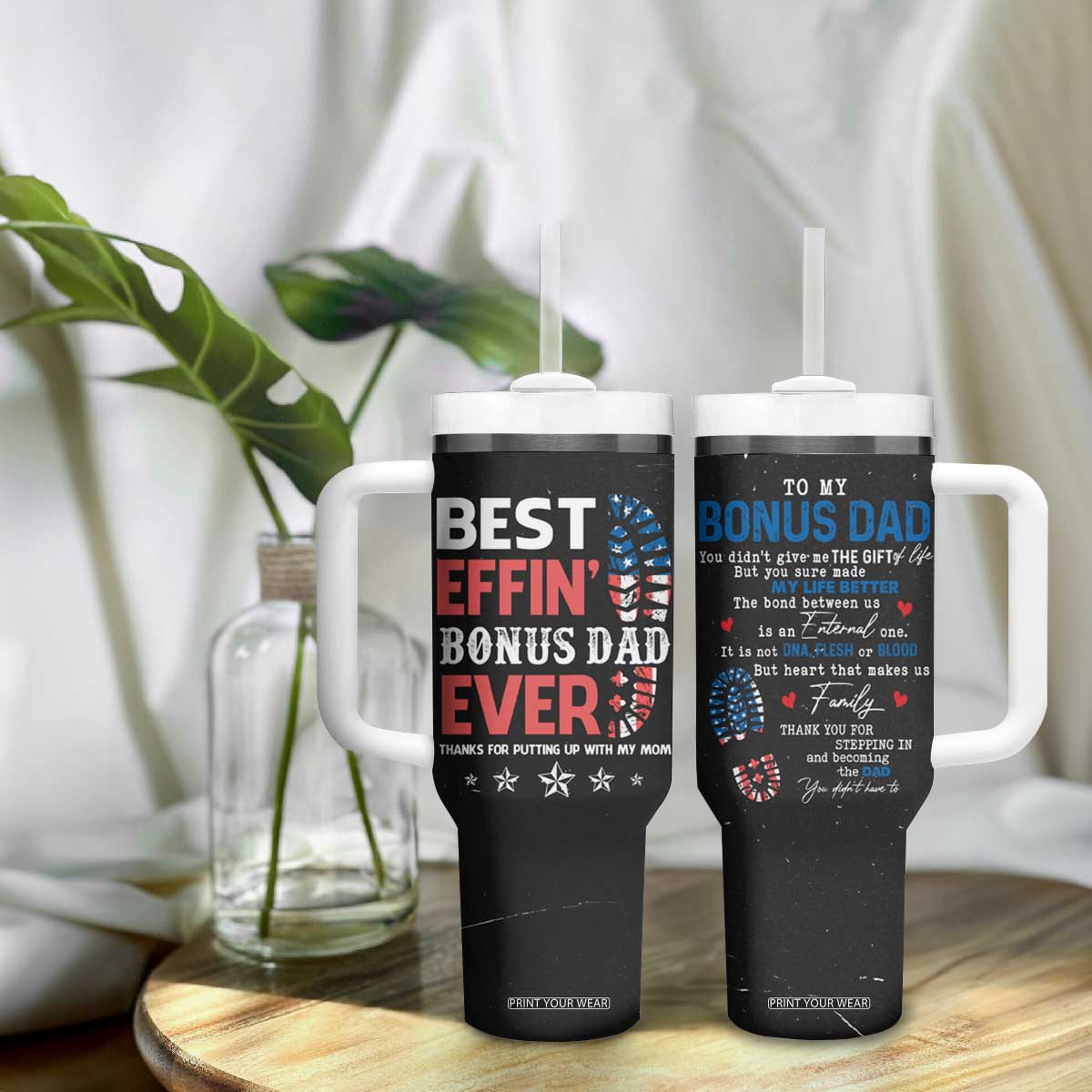 Gifts For Bonus Dad Tumbler With Handle Best Effin' Bonus Dad Ever Thank You Step Dad TB09 Print Your Wear
