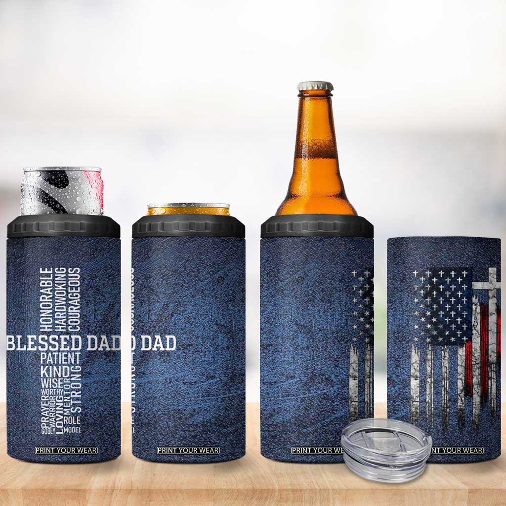Blessed Dad Christian 4 in 1 Can Cooler Tumbler Christ Cross Patriotic American Flag TB09 Print Your Wear