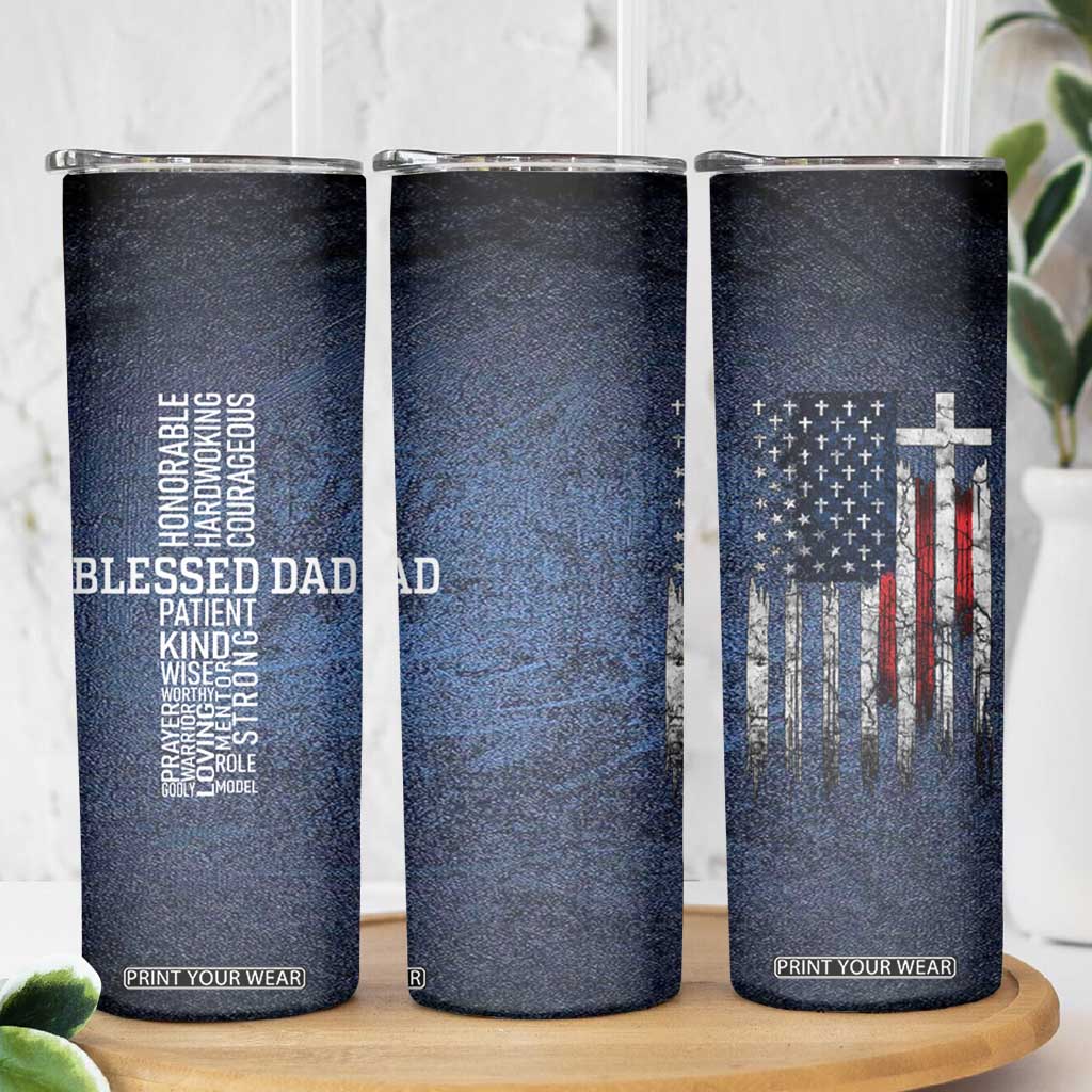Blessed Dad Christian Skinny Tumbler Christ Cross Patriotic American Flag TB09 Print Your Wear