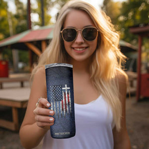 Blessed Dad Christian Skinny Tumbler Christ Cross Patriotic American Flag TB09 Print Your Wear