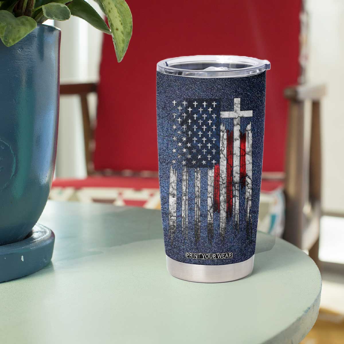 Blessed Dad Christian Tumbler Cup Christ Cross Patriotic American Flag TB09 Print Your Wear
