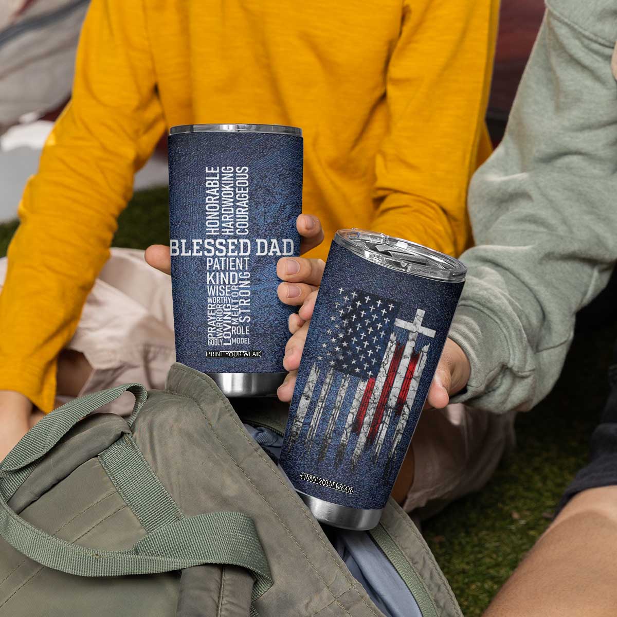 Blessed Dad Christian Tumbler Cup Christ Cross Patriotic American Flag TB09 Print Your Wear