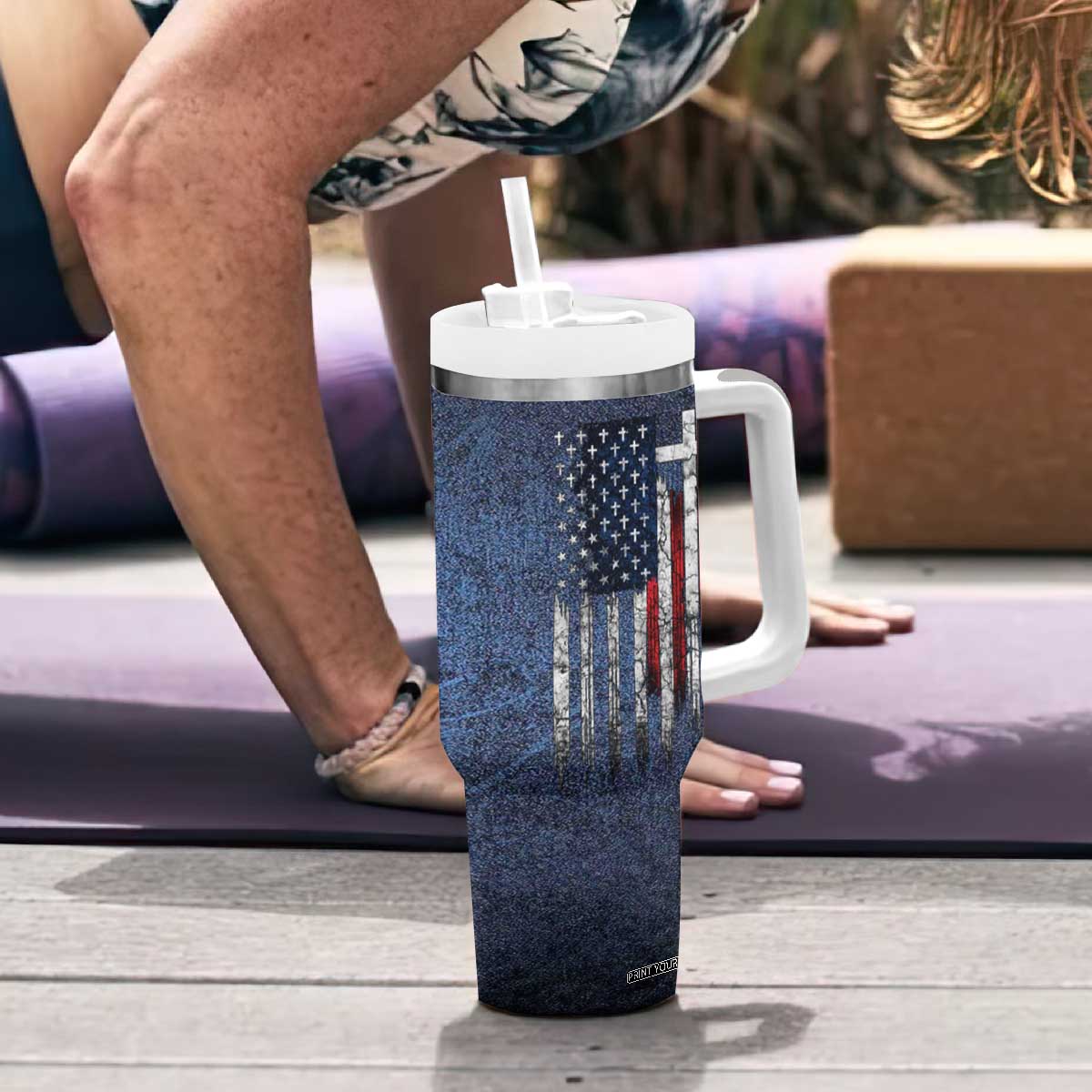 Blessed Dad Christian Tumbler With Handle Christ Cross Patriotic American Flag TB09 Print Your Wear