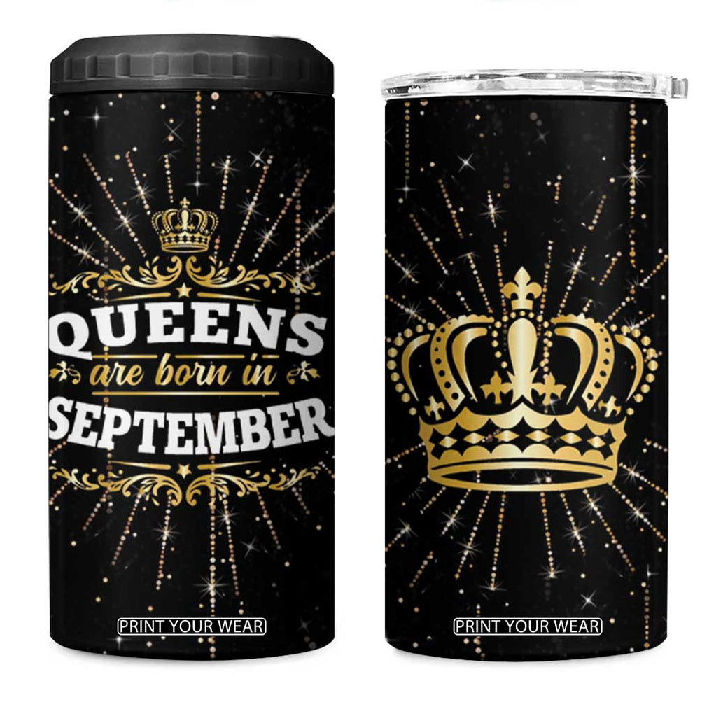 Birthday Gifts For Women 4 in 1 Can Cooler Tumbler Queens Are Born In September TB09 One Size: 16 oz Black Print Your Wear
